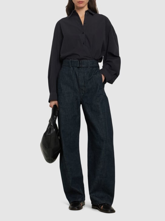 Lemaire: Belted cotton jeans - Blue - women_1 | Luisa Via Roma