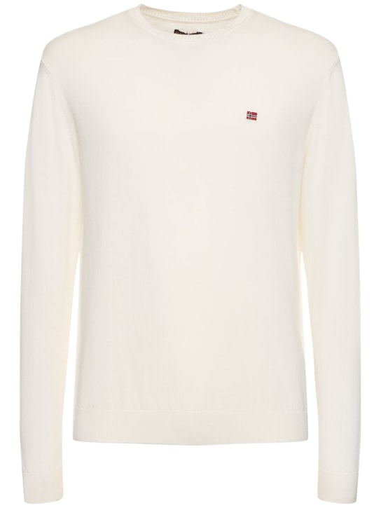 Napapijri: Decadur 5 cotton crewneck sweater - White Whisper - men_0 | Luisa Via Roma