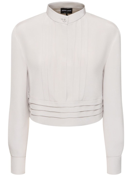 Giorgio Armani: Silk satin crop shirt w/ pleats - Light Grey - women_0 | Luisa Via Roma