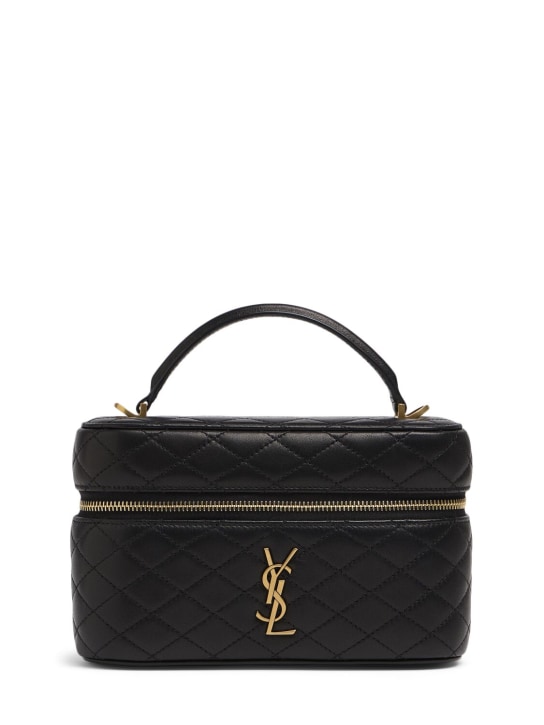 Saint Laurent: Gaby leather vanity bag w/ strap - Black - women_0 | Luisa Via Roma