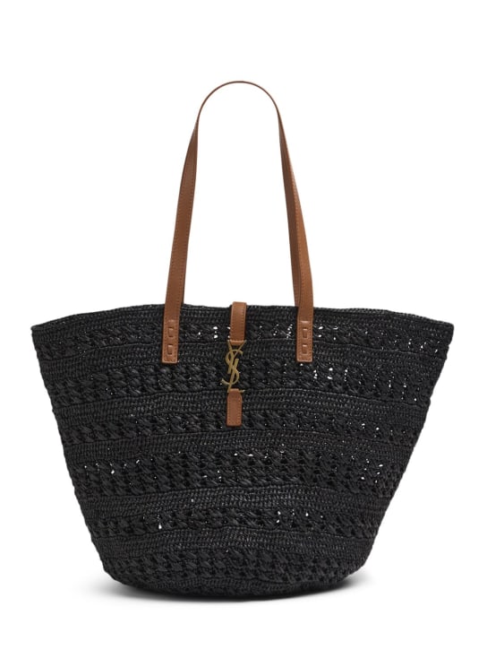 Saint Laurent: Medium raffia panier bag - Black - women_0 | Luisa Via Roma