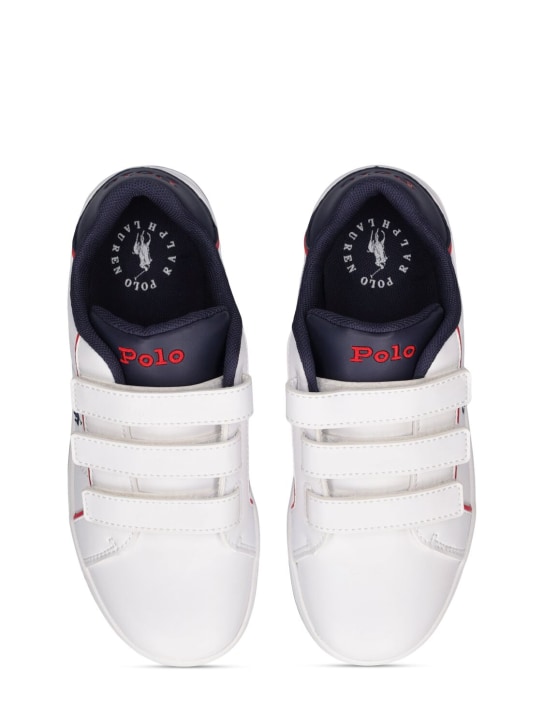 Ralph Lauren: Sneakers de piel sintética con correas - Blanco/Marino - kids-girls_1 | Luisa Via Roma
