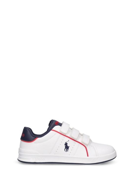 Ralph Lauren: Sneakers in similpelle con logo - Bianco/Navy - kids-girls_0 | Luisa Via Roma