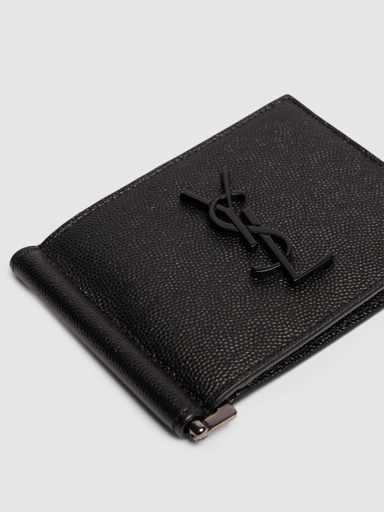 Saint Laurent: Monogram leather wallet w/ bill clip - Black - men_1 | Luisa Via Roma