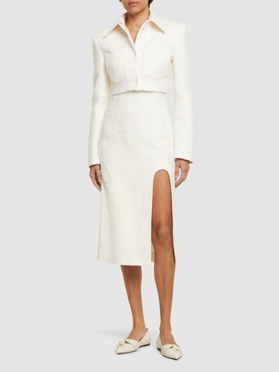 Alessandro Vigilante: High waist tweed midi skirt - White - women_1 | Luisa Via Roma