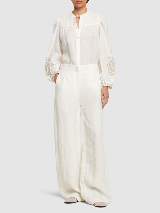 Weekend Max Mara: Carnia embroidered linen shirt - Ivory/Multi - women_1 | Luisa Via Roma