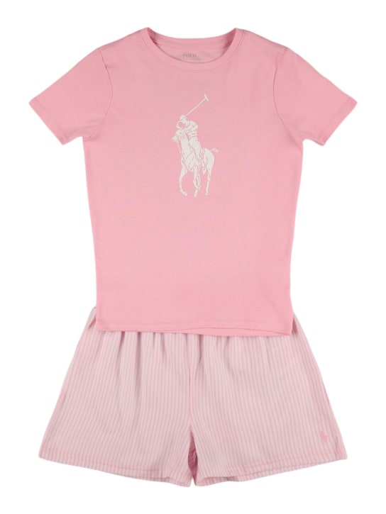 Ralph Lauren: 코튼 티셔츠 & 쇼츠 - 핑크/화이트 - kids-girls_0 | Luisa Via Roma