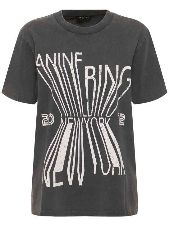 ANINE BING: Baumwoll-T-Shirt „Colby Bing New York“ - Schwarz - women_0 | Luisa Via Roma