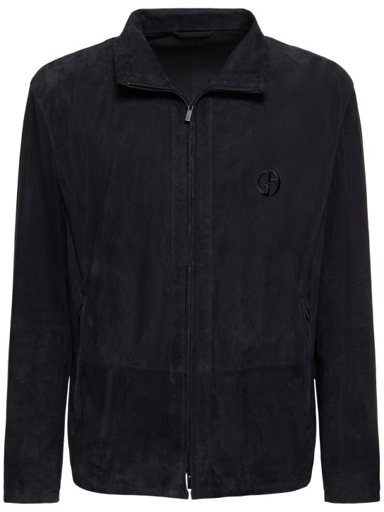 Giorgio Armani: Leather zipped jacket - Navy - men_0 | Luisa Via Roma
