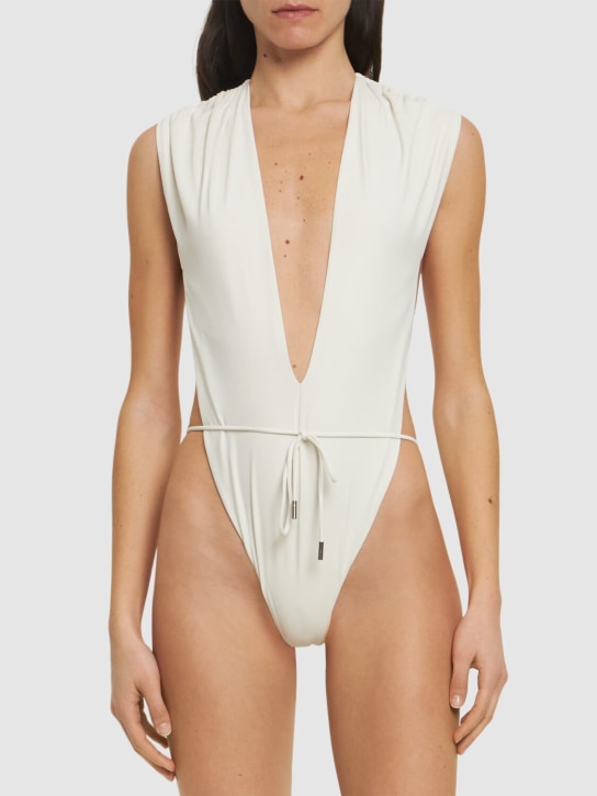 Saint Laurent: Nylon blend one piece swimsuit - Cream - women_1 | Luisa Via Roma