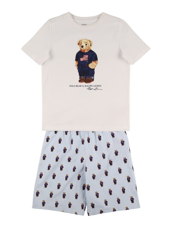 Ralph Lauren: T-shirt & short en jersey de coton - Blanc/Bleu Clair - kids-boys_0 | Luisa Via Roma