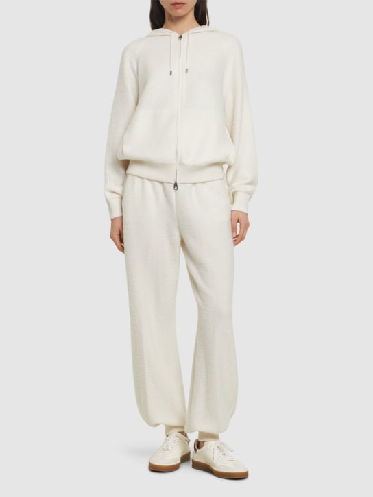 Loro Piana: Fuji cashmere & silk knit hooded bomber - White - women_1 | Luisa Via Roma