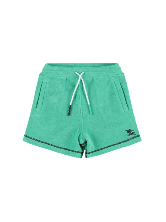 Burberry: Shorts in cotone con logo - Verde - kids-boys_0 | Luisa Via Roma