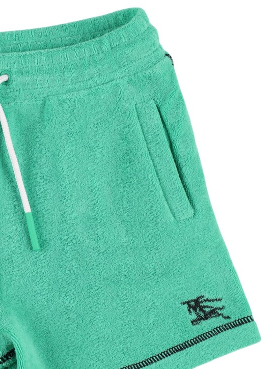 Burberry: Shorts in cotone con logo - Verde - kids-boys_1 | Luisa Via Roma