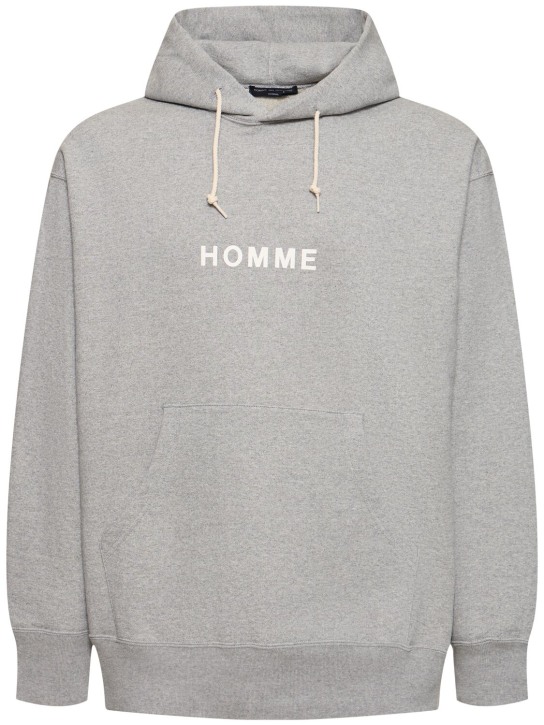Comme des Garçons Homme: Printed logo cotton hoodie - Grey - men_0 | Luisa Via Roma