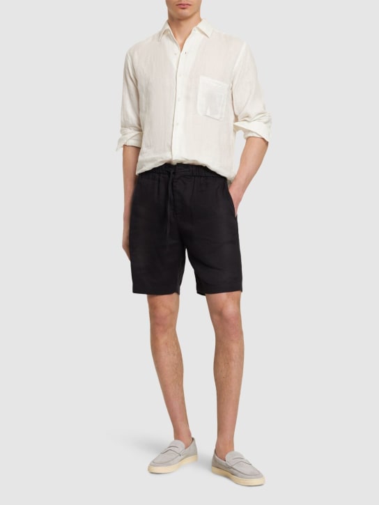FRESCOBOL CARIOCA: Felipe linen & cotton shorts - Nero - men_1 | Luisa Via Roma