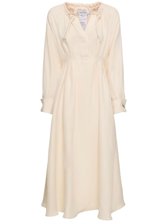 Max Mara: Drina linen & silk twill l/s midi dress - Ivory - women_0 | Luisa Via Roma
