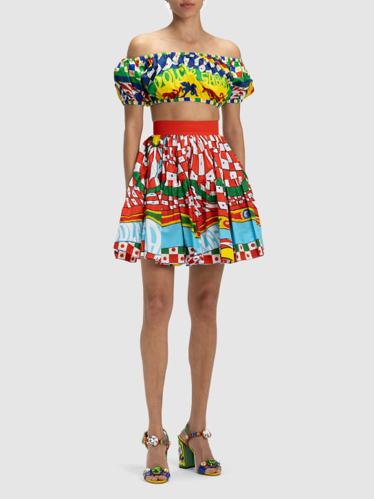 Dolce&Gabbana: Crop top Carretto in popeline di cotone stampato - Multicolore - women_1 | Luisa Via Roma