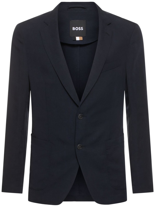 Boss: Hanry lyocell & linen blazer - Dark Blue - men_0 | Luisa Via Roma