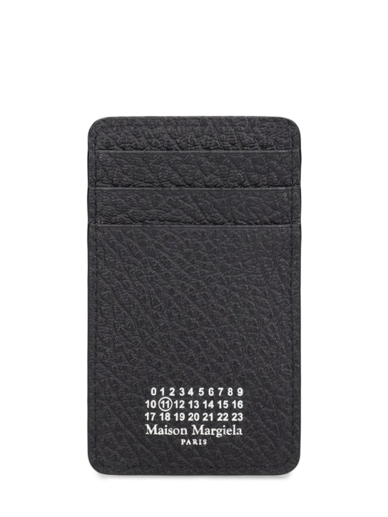 Maison Margiela: Grainy leather vertical card holder - Black - men_0 | Luisa Via Roma