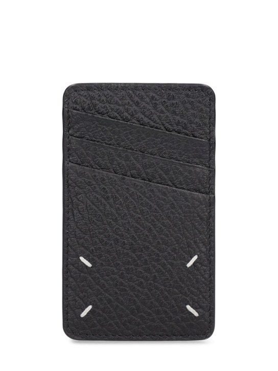 Maison Margiela: Grainy leather vertical card holder - Black - men_1 | Luisa Via Roma