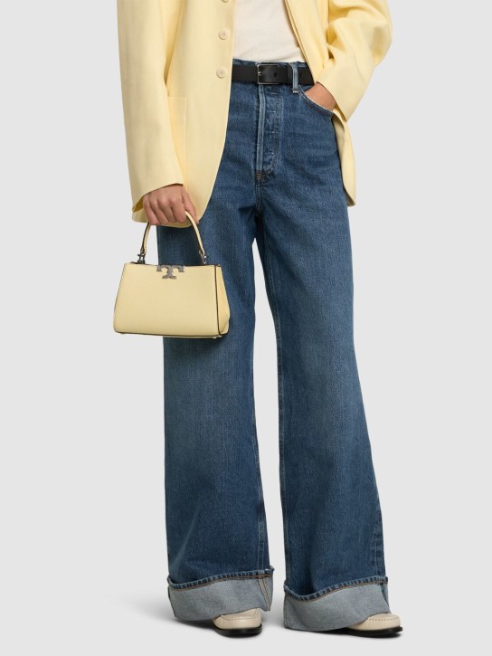 Tory Burch: Mini Eleanor pebbled leather satchel bag - Lemon Sugar - women_1 | Luisa Via Roma