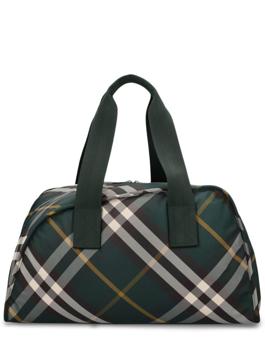 Burberry: Shield Check print duffle bag - Ivy Green - men_0 | Luisa Via Roma