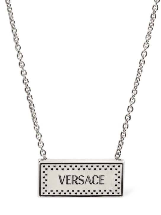 Versace: Metal necklace logo plaque - 4j750-palladium - men_0 | Luisa Via Roma