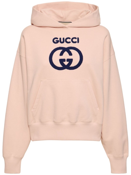 Gucci: 라이트 펠티드 코튼 저지 후디 - Soft Pink - women_0 | Luisa Via Roma