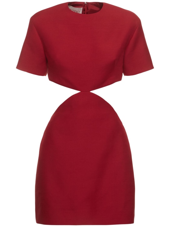 Valentino: Open back crepe short sleeve mini dress - Red - women_0 | Luisa Via Roma