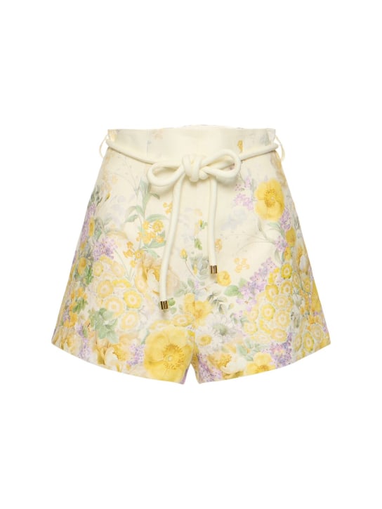 Zimmermann: Shorts de lino con cintura alta - Blanco/Amarillo - women_0 | Luisa Via Roma