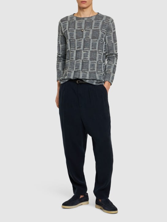Giorgio Armani: Linen blend jacquard sweater - Blue/Grey - men_1 | Luisa Via Roma