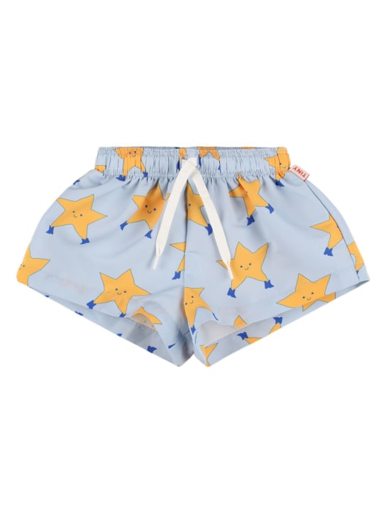 Tiny Cottons: Printed nylon swim shorts - Light Blue - kids-boys_0 | Luisa Via Roma