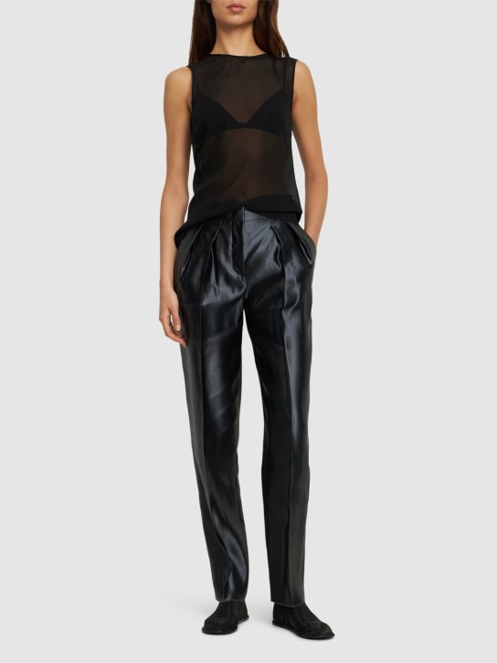 Giorgio Armani: Silk & linen high waist straight pants - Black - women_1 | Luisa Via Roma