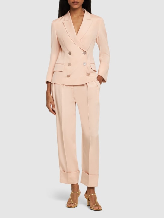Giorgio Armani: Glittered silk pleated high waist pants - Pink - women_1 | Luisa Via Roma