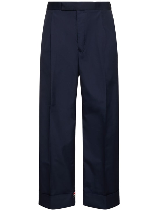 Thom Browne: Cotton blend pants - Navy - men_0 | Luisa Via Roma