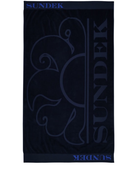 SUNDEK: Serviette de bain en coton éponge jacquard à logo - Bleu Marine - ecraft_0 | Luisa Via Roma