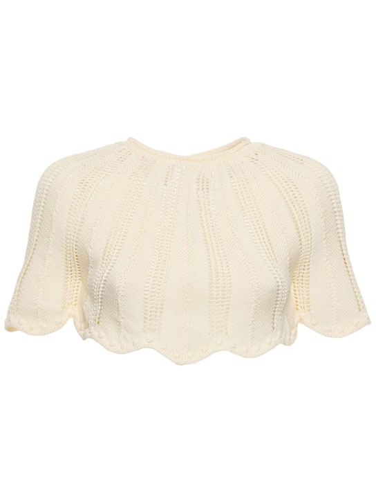 Forte_forte: Mercerized crochet cotton cape top - White - women_0 | Luisa Via Roma