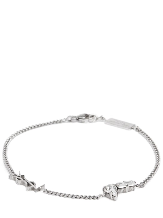 Saint Laurent: YSL & crystals chain bracelet - Silver - women_0 | Luisa Via Roma