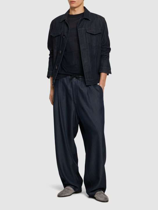 Giorgio Armani: Lyocell elastic waistband pants - Denim - men_1 | Luisa Via Roma
