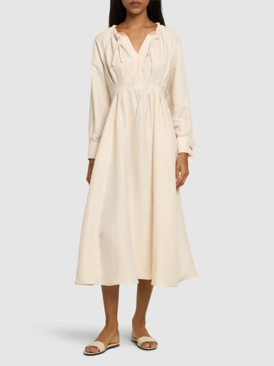 Max Mara: Drina linen & silk twill l/s midi dress - Ivory - women_1 | Luisa Via Roma
