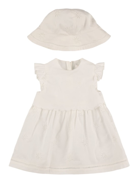 Chloé: 코튼 포플린 드레스 & 모자 - Off-White - kids-girls_0 | Luisa Via Roma