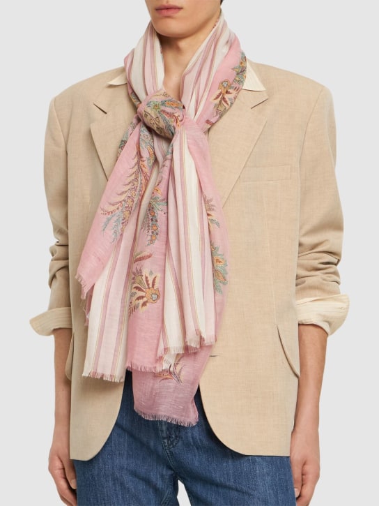 Etro: Reversible linen blend scarf - Pink - men_1 | Luisa Via Roma