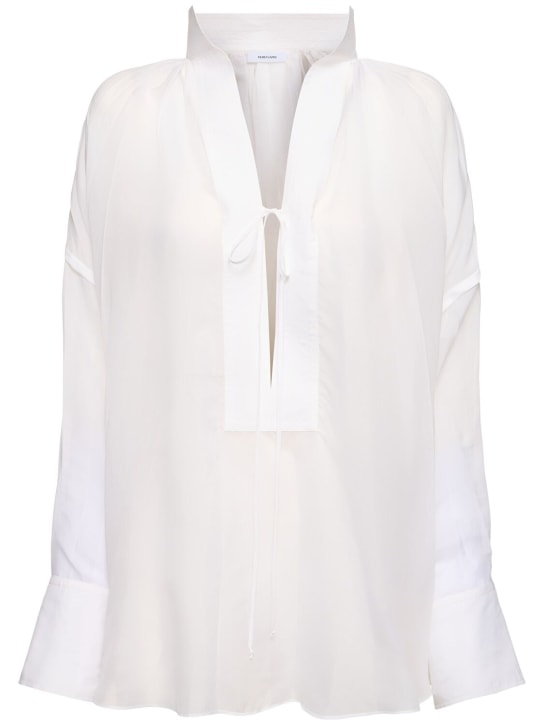 Ferragamo: Draped silk blend organza shirt - White - women_0 | Luisa Via Roma