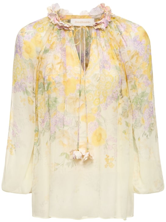 Zimmermann: Natura floral self-tie viscose blouse - White/Yellow - women_0 | Luisa Via Roma