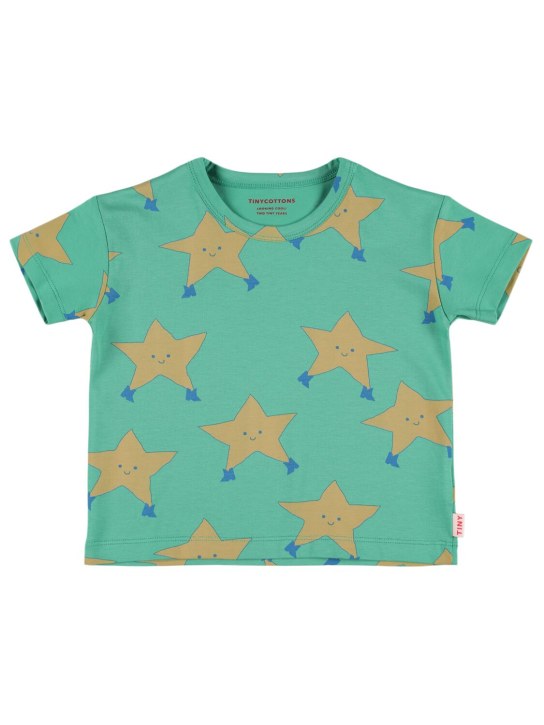 Tiny Cottons: T-shirt en coton Pima imprimé étoiles - Vert - kids-boys_0 | Luisa Via Roma