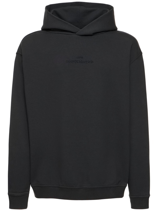 Maison Margiela: Logo cotton jersey hoodie - Washed Black - men_0 | Luisa Via Roma