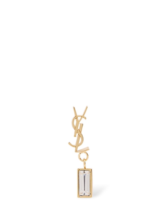Saint Laurent: Monogram brass mono earring - Gold/Crystal - women_0 | Luisa Via Roma