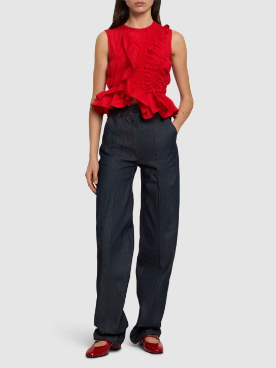 Cecilie Bahnsen: Geo cotton ruffled sleeveless top - Red - women_1 | Luisa Via Roma