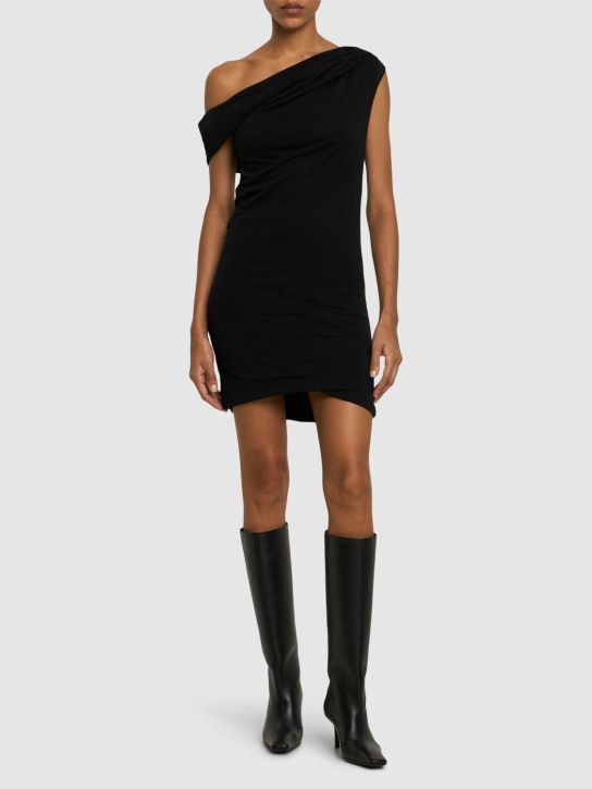 MSGM: Draped cotton jersey mini dress - Black - women_1 | Luisa Via Roma